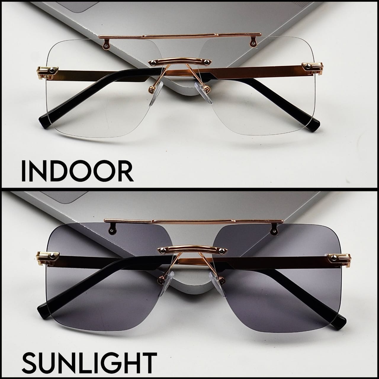 Transition Black – Rimless Sunglasses – S-1139